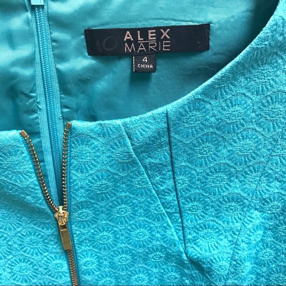 Alex Marie Womens Sheath Midi Dress Sz 4 Retro Turquoise Jacquard - Picture 5 of 7